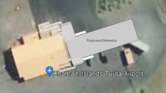 Existing terminal for arrivals and departures to be refurbished showing proposed extension.