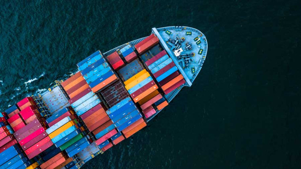 Container ship in ocean