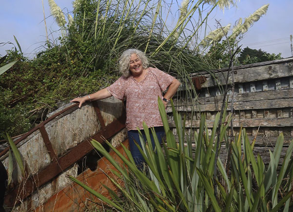 Judy Kamo with surf boat