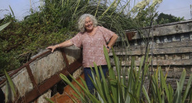 Judy Kamo with surf boat